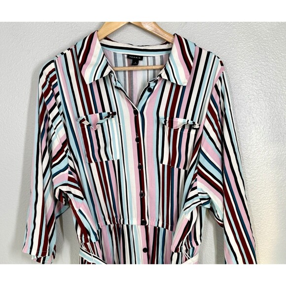 Torrid Midi Stretch Challis Button Shirt Dress Striped Womens Plus Sz 4 (4X /26) - Picture 6 of 16
